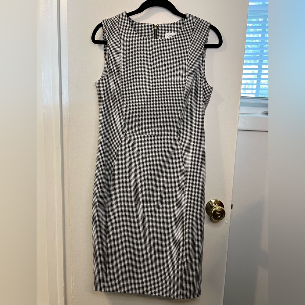 Calvin Klein Black and White Checkered Midi Dress